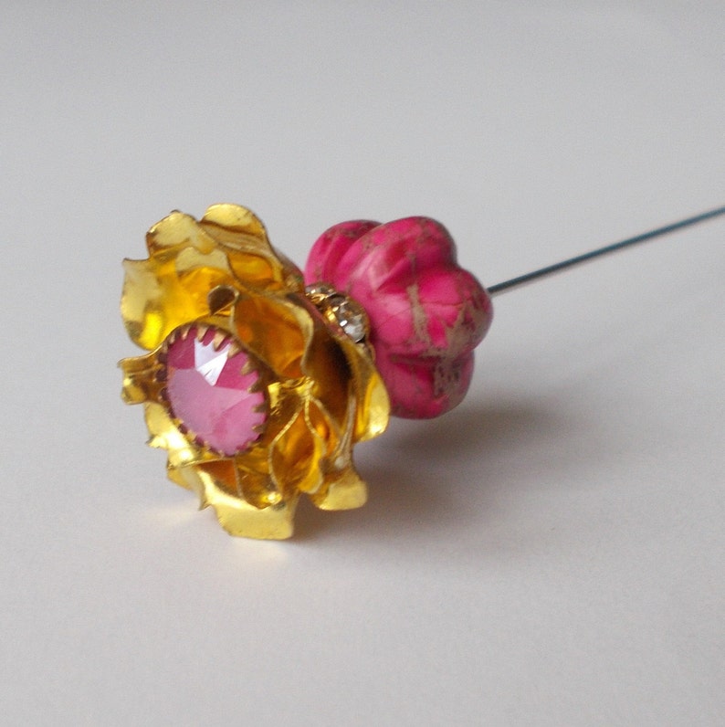 Pretty Dusky Pink Mix Brass Rose Finding 6.5 inch Handmade Hatpin 1mm Steel Hat Pin Gift for Her