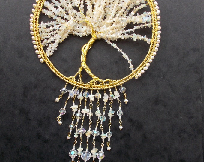 Suncatcher - Handmade Ethiopian Opal & Seed Pearl Large Tree of Life Suncatcher - Hanging Ornament - Gift for Her - Wedding