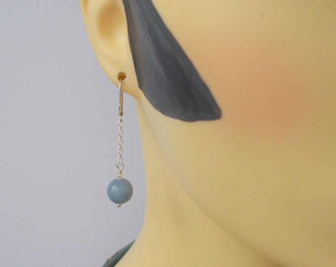 Earrings - Lovely Angelite Rounds on 925 Sterling Silver chain / Lever Hook Earrings - Gift for Her - Wedding