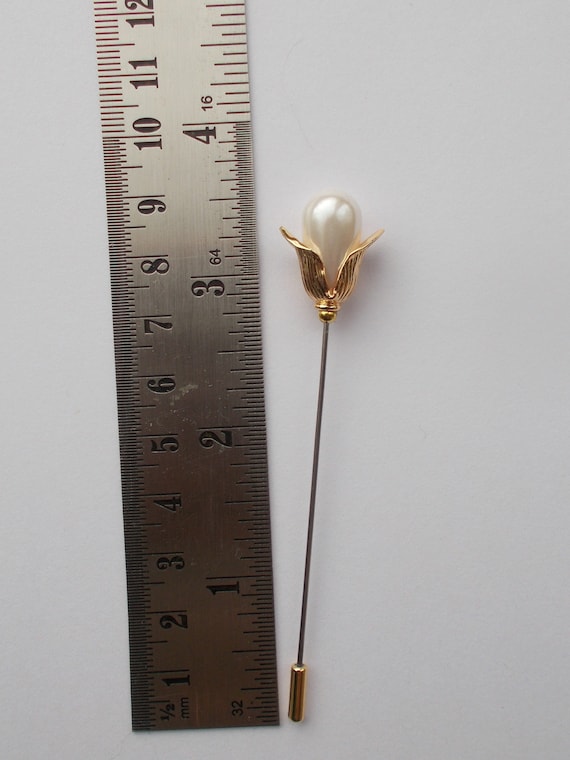 Veil Pin - 3.5 Inch Long Snowdrop Inspired White Faux Pearl 