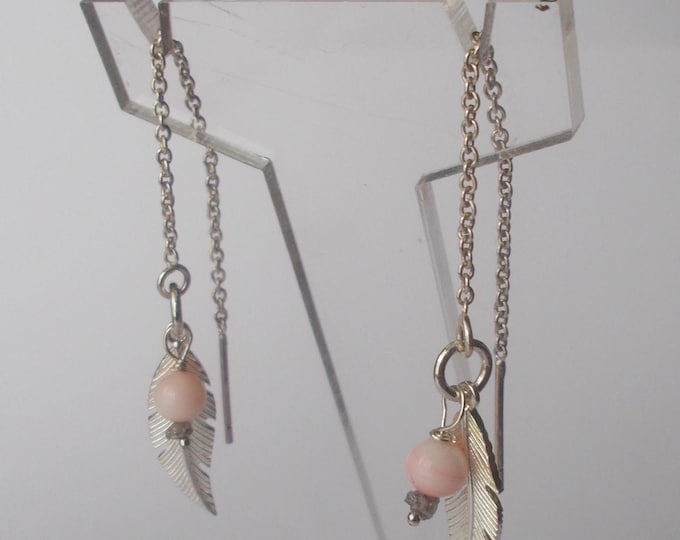 Earrings - Pale Coral / 925 Sterling Silver Handmade Artisan Threader Earrings - Gift for Her