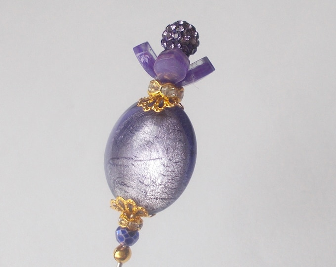 Hatpin - Pretty Lilac Foil Glass / Rhinestone Bead & Gold Coloured Finding 6.25 inch Handmade Hatpin / 1mm Steel Hat Pin - Gift for Her