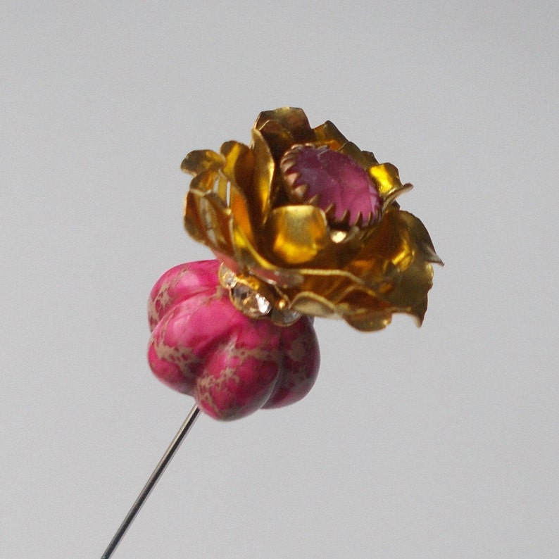 Pretty Dusky Pink Mix Brass Rose Finding 6.5 inch Handmade Hatpin 1mm Steel Hat Pin Gift for Her