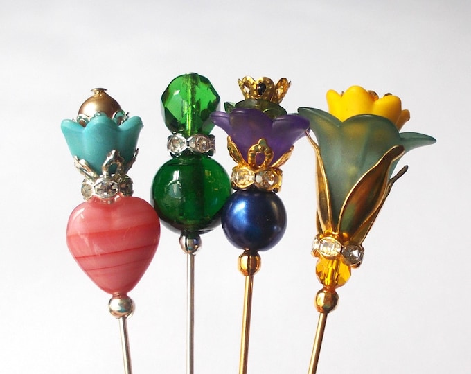 Lapel / Hijab / Veil Pins - 3-3.5 Inches Faux Pearl, Glass, Lucite - Set of 4