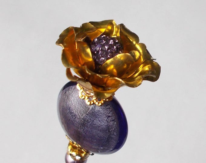 Hatpin - Pretty Lilac Purple Mix Glass & Brass Rose Finding 6.25 inch Handmade Hatpin / 1.2mm Diameter Steel Hat Pin - Gift for Her