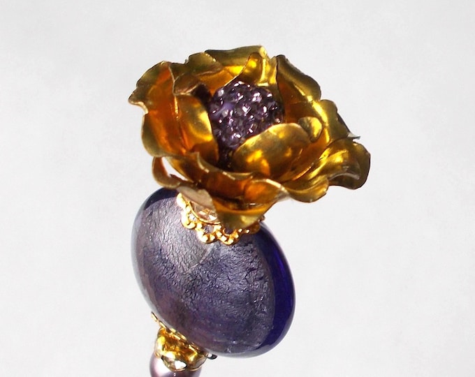 Hatpin - Pretty Lilac Purple Mix Glass & Brass Rose Finding 6.25 inch Handmade Hatpin / 1.2mm Diameter Steel Hat Pin - Gift for Her
