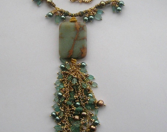 Sea Sediment Jasper Necklace: Apatite, Freshwater Pearl, Gold Vermeil Clasp