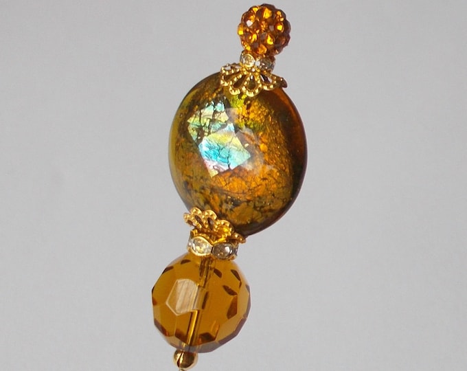 Hatpin - Lovely Brown Mix and Gold Coloured Finding 6 inch Handmade 1mm Diameter Steel Hatpin / Hat Pin