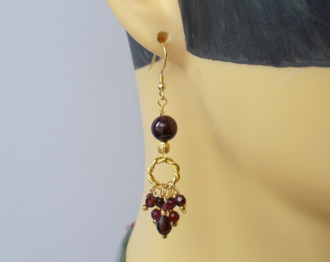 Earrings - Stunning Red Garnet and Gold Vermeil Handmade Artisan Earrings - Gift for Her