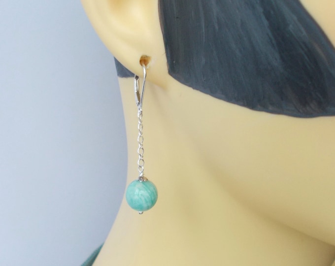 Earrings - Lovely Amazonite Rounds on 925 Sterling Silver chain / Lever Hook Earrings - Gift for Her - Wedding