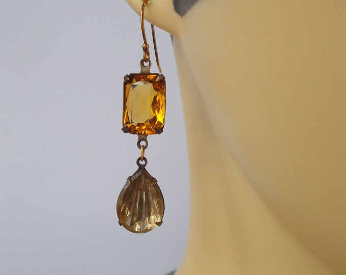 Earrings - Vintage Rhinestone and Gold Vermeil Earrings - Gift for Her