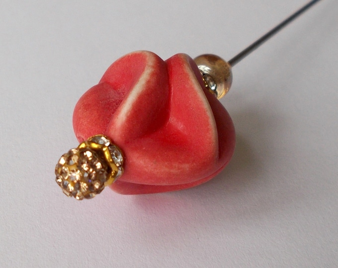 Hatpin - Orange / Champagne Mix Glass / Lucite Bead Vintage Style Hatpin 5.25 inch Handmade 1.2mm Steel Hatpin / Hat Pin