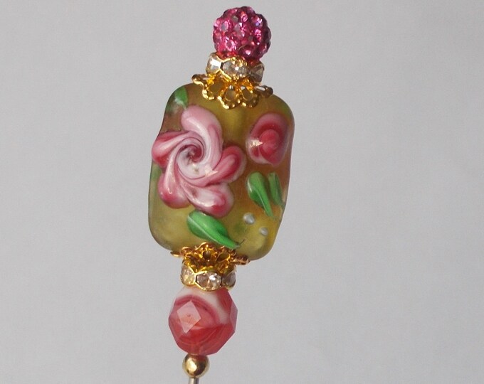 Hatpin - Lovely Pink and Yellow Mix / Gold Coloured Finding 6 inch Handmade 1mm Diameter Steel Hatpin / Hat Pin