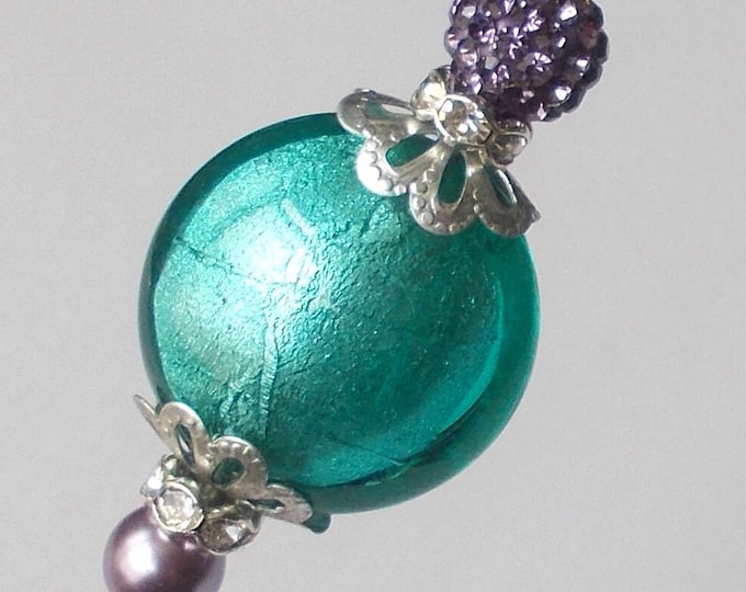 Hatpin - Aqua Blue / Lilac Glass Bead & Silver Coloured Finding 6 inch Handmade Hatpin / 1.2mm Diameter Steel Hat Pin - Gift for Her