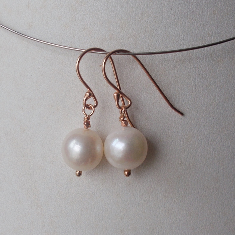 Handmade Pretty Single Pearl and 925 Rose Gold Plated Sterling Silver Earrings Gift for Her