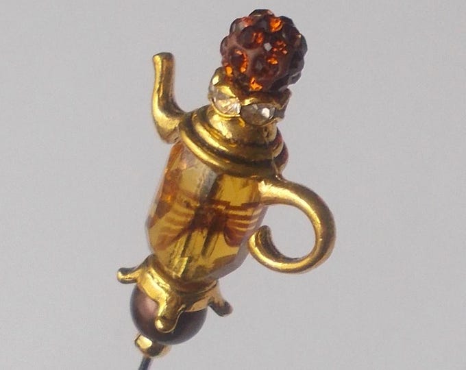 Hatpin - Gold Colour Teapot / Vintage Brown Glass Bead Mix 5 inch Handmade 1mm Diameter Steel Hatpin / Hat Pin / Hat Pins. Gift for Her
