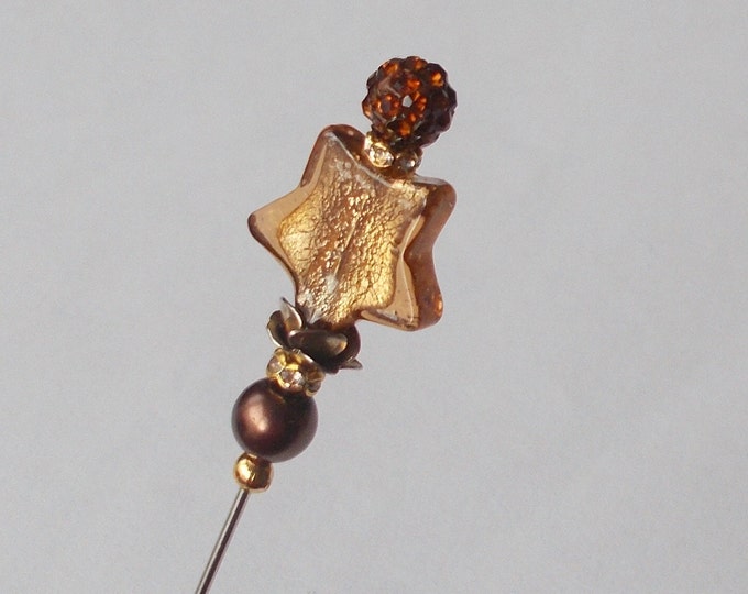 Hatpin - Lovely Brown Mix and Gold Coloured Finding 5 inch Handmade 1mm Diameter Steel Hatpin / Hat Pin