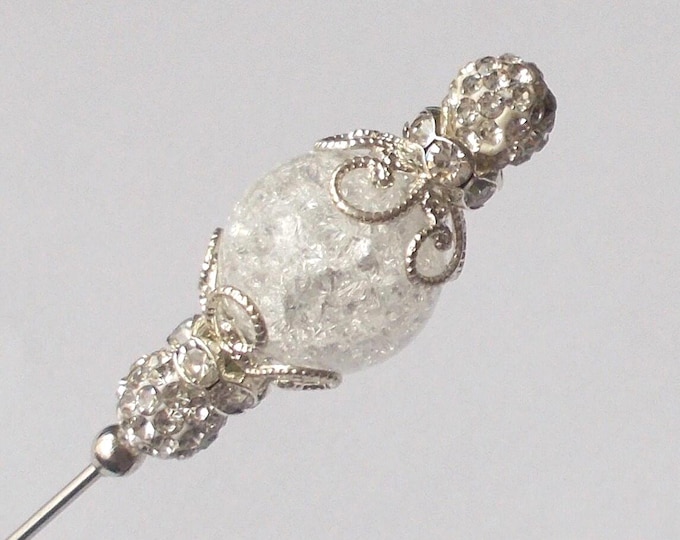 Hatpin - Lovely Clear Mix Crackle Bead 5.25 inch Handmade 1mm Diameter Steel Hatpin / Hat Pin - Gift For Her