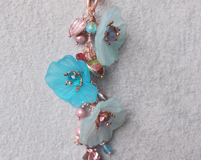 Bag Charm - Pretty Handmade Artisan Blue / Pink / Rose Gold Coloured Handbag Charm - Gift for Her