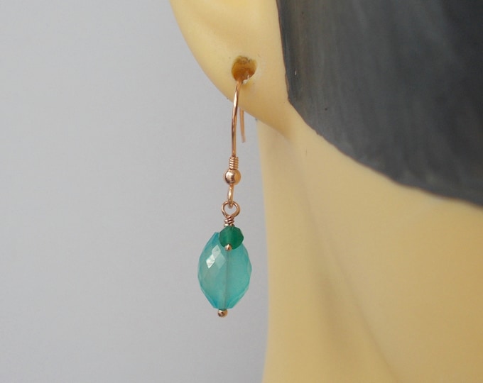 Earrings - Handmade Blue Chalcedony / Green Onyx and 925 Rose Gold Plated Sterling Silver Earrings - Gift for Her
