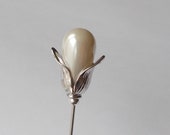 Snowdrop Inspired Classic White Faux Pearl Silver Coloured Findings approx 5.5 inch Handmade 1mm Steel Hatpin Hat Pin