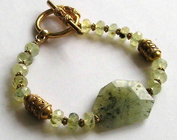 Bracelet - Prehnite and Gold Vermeil Handmade Artisan Bracelet - Gift for Her