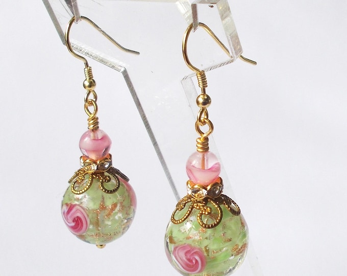 Earrings - Handmade Vintage Venetian Glass Beads, Brass Findings and Gold Vermeil Ear Hooks