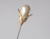 Snowdrop Inspired Classic White faux pearl gold coloured findings approx 5.5 inch Handmade 1.2mm Steel Hatpin Hat Pin