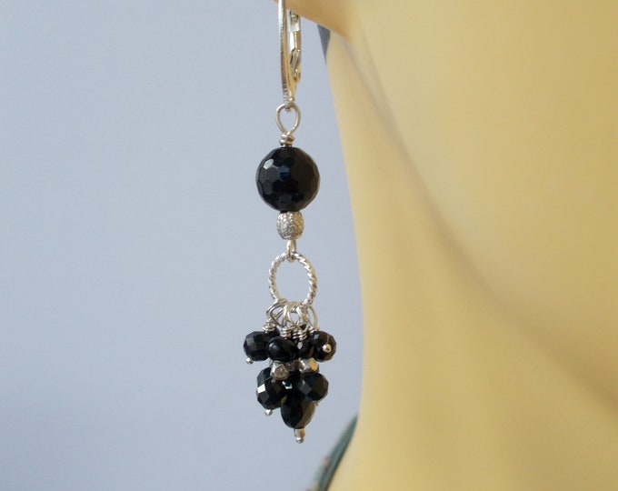 Earrings - Stunning Black Agate / Black Spinel and 925 Sterling Silver Handmade Artisan Earrings - Gift for Her