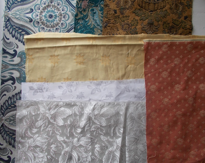 Mixed Brocade Bundle Fabric Pieces / Remnants for Crafting / Slow Stitch / Scrapbooking / Journaling / Sashiko / Boro / Stash Building