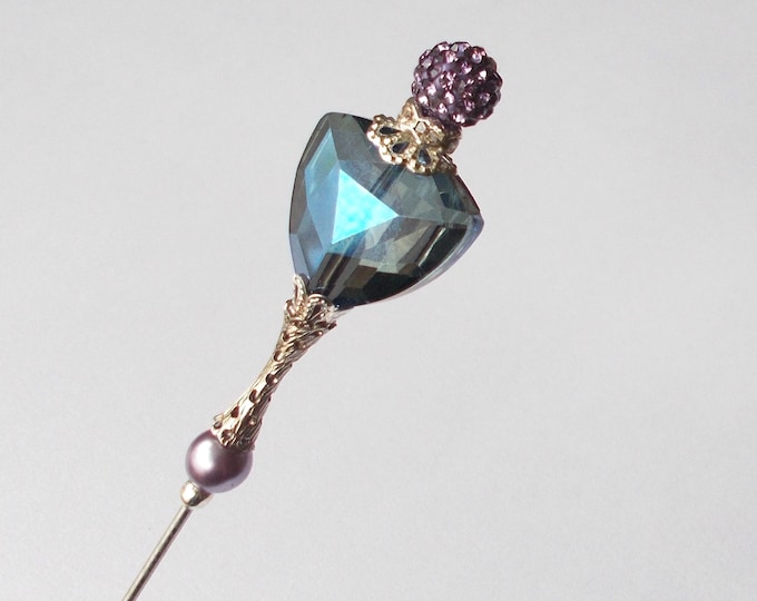 Hatpin - Blue / Lilac Mix of Glass Bead and Silver Coloured Finding 6.25 inch Handmade 1mm Diameter Steel Hatpin / Hat Pin