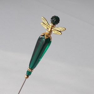 Lovely Emerald Green Glass Mix Dragonfly 6.25 inch Handmade Vintage / Antique Style Hatpin / 1mm Steel Hat Pin