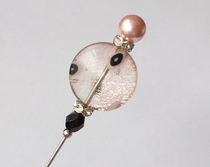 Hatpin - Stunning Round Pink and Black Glass Bead Mix 6 inch Handmade Hatpin / 1.2mm Diameter Steel Hat Pin - Gift for Her