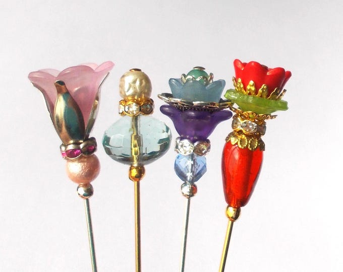 Lapel / Hijab / Veil Pins - 3-3.5 Inches Faux Pearl, Glass, Lucite - Set of 4