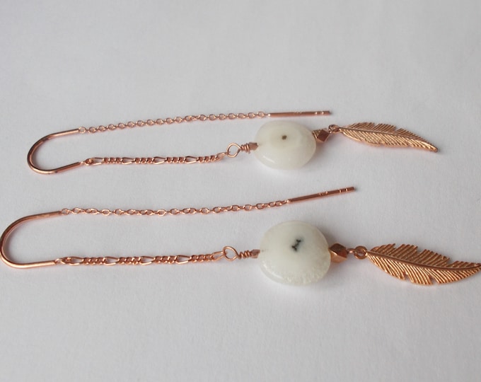 Earrings - Solar Quartz / Rose Gold Plated 925 Silver Handmade Artisan Threader Earrings - Gift for Her