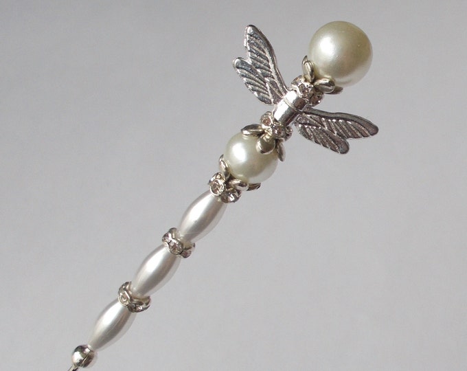 Hatpin - Faux Pearl Mix 7 inch Dragonfly Handmade Hatpin /1mm Diameter Steel Hat Pin - / Veil Pin / Hatpins Gift for Her