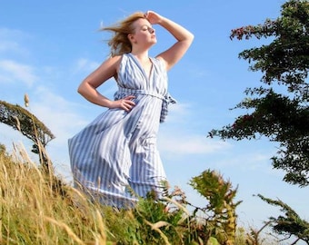 Disorder 4 in 1 blue and white striped halter neck dress