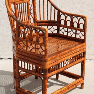 Vintage Brighton Pavilion Style Burnt Bamboo Tortoiseshell Arm Chairs, a Pair image 4