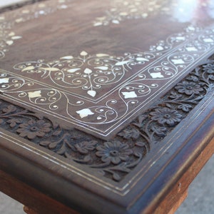 Vintage Anglo Indian Carved and Inlaid Rosewood Coffee Table image 2