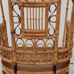 High Back Vintage Brighton Pavilion Style Burnt Bamboo Armchairs, a Pair image 7