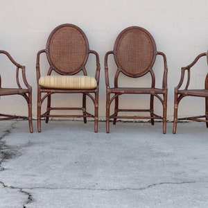 Authentic Set of 4 McGuire Rattan Cane Back Arm Chairs Organic Modern Palm Beach Hollywood Regency afbeelding 5