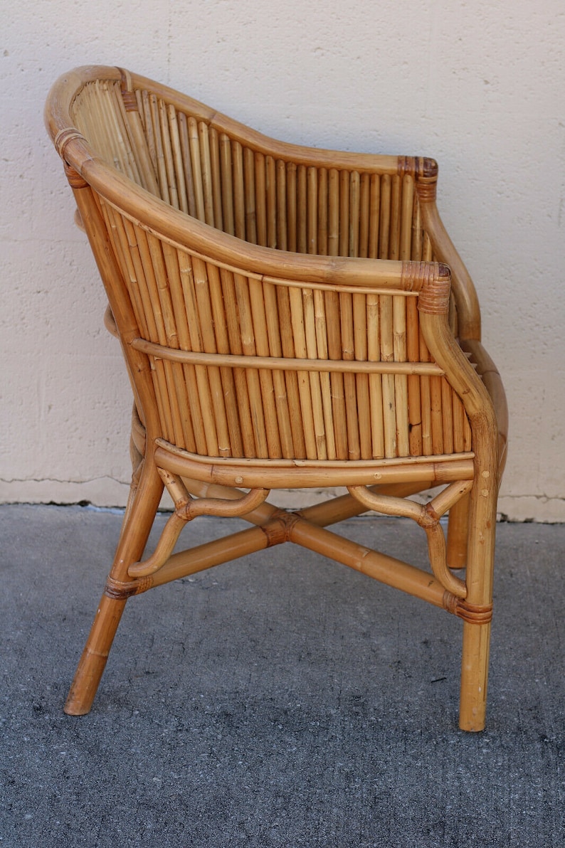 Set of 4 Rattan Bamboo Barrel Chairs, McGuire Organic Modern Style image 7