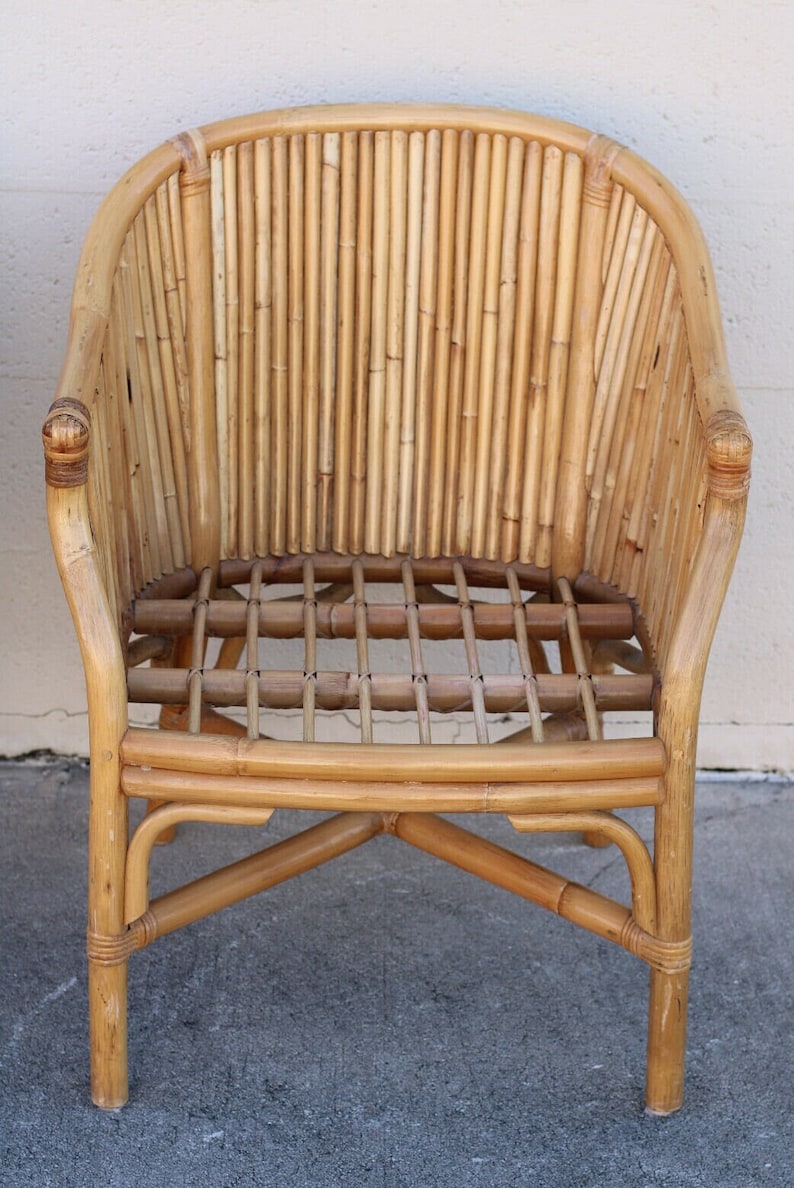 Set of 4 Rattan Bamboo Barrel Chairs, McGuire Organic Modern Style image 3