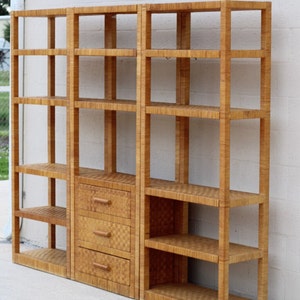 Vintage 3-Piece Billy Baldwin Style Woven Rattan Etagere Wall Unit image 3