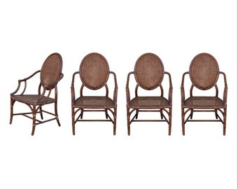 Authentic Set of 4 McGuire Rattan Cane Back Arm Chairs Organic Modern Palm Beach Hollywood Regency