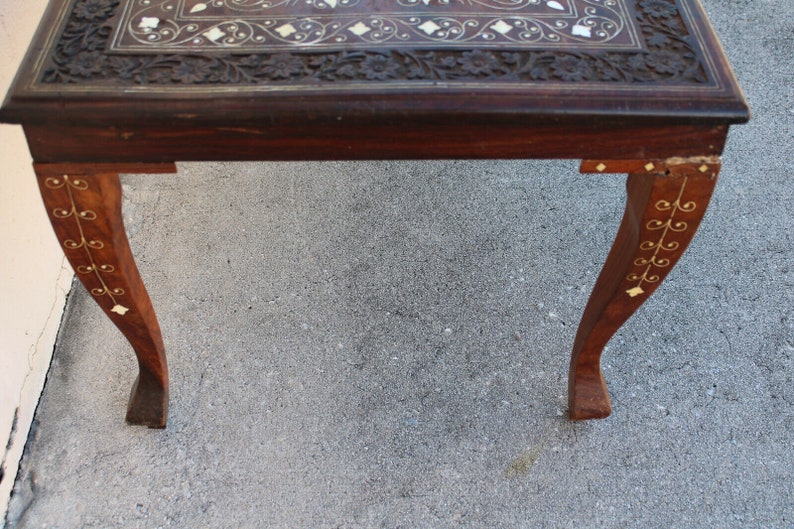 Vintage Anglo Indian Carved and Inlaid Rosewood Coffee Table image 8