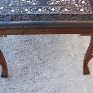 Vintage Anglo Indian Carved and Inlaid Rosewood Coffee Table image 9