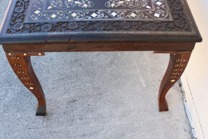 Vintage Anglo Indian Carved and Inlaid Rosewood Coffee Table image 9