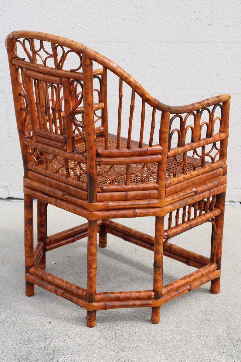 Vintage Brighton Pavilion Style Burnt Bamboo Tortoiseshell Arm Chairs, a Pair image 8