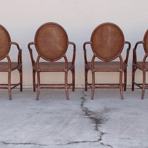 Authentic Set of 4 McGuire Rattan Cane Back Arm Chairs Organic Modern Palm Beach Hollywood Regency afbeelding 8